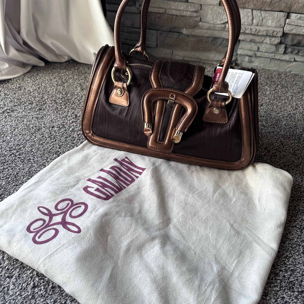 Galaday Brown Leather Structured Top-Handle Handbag